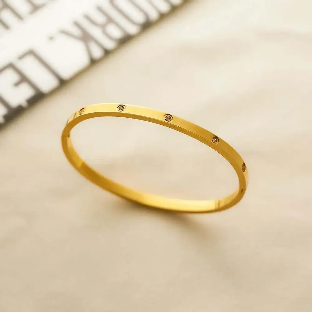 Slim Hinged Bangle Bracelet with 5 Cubic Zirconia Stones, 18K Gold Plated